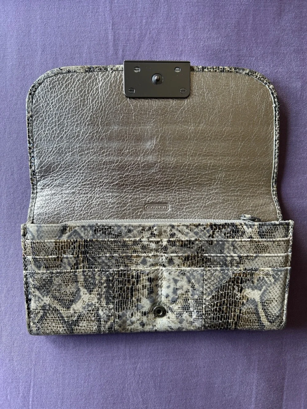 Coach Python Embossed Leather Flap Continental Wallet in GUC